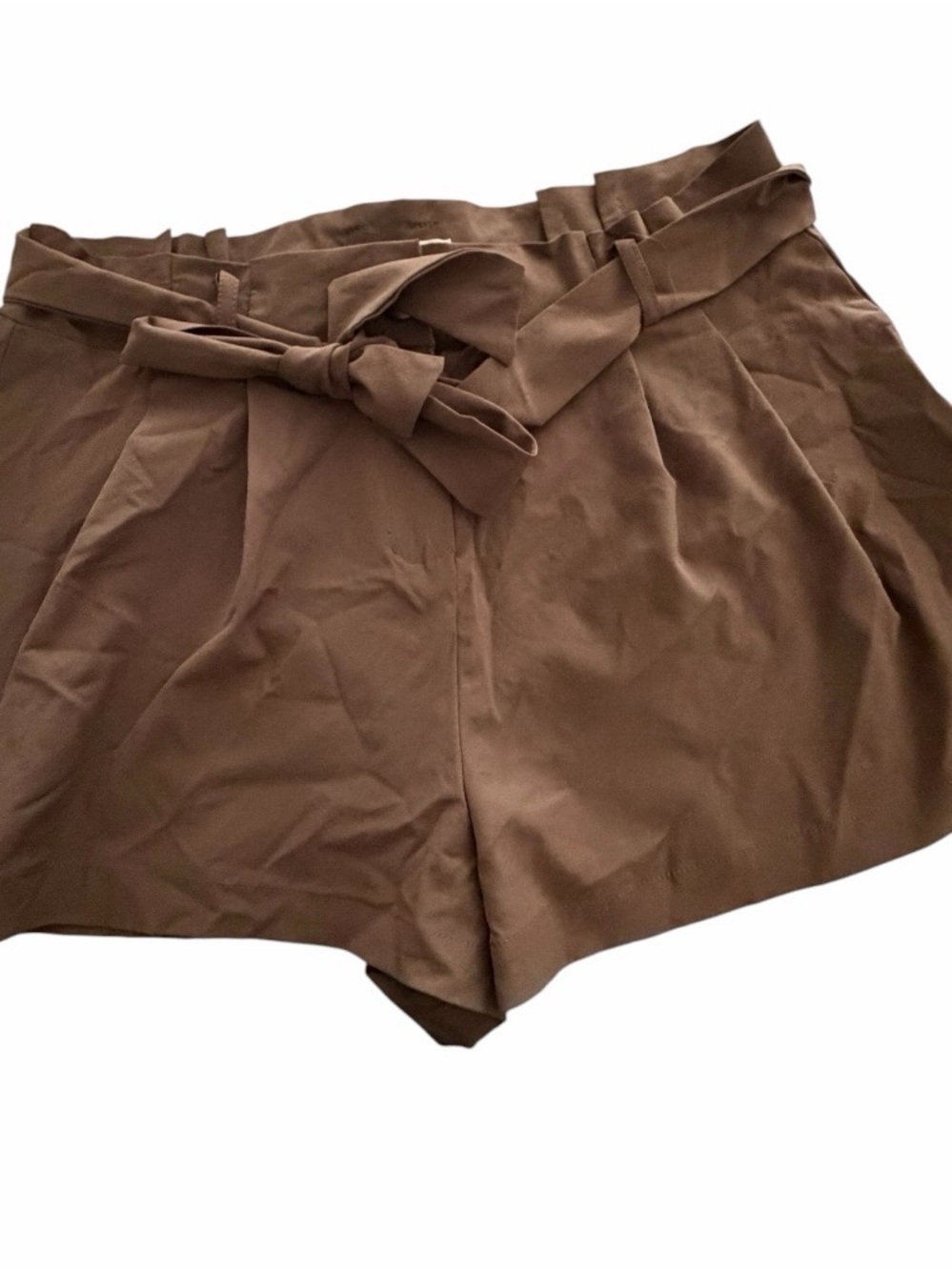 Discovery High-Waist Brown Paperbag Tie-Front Shorts